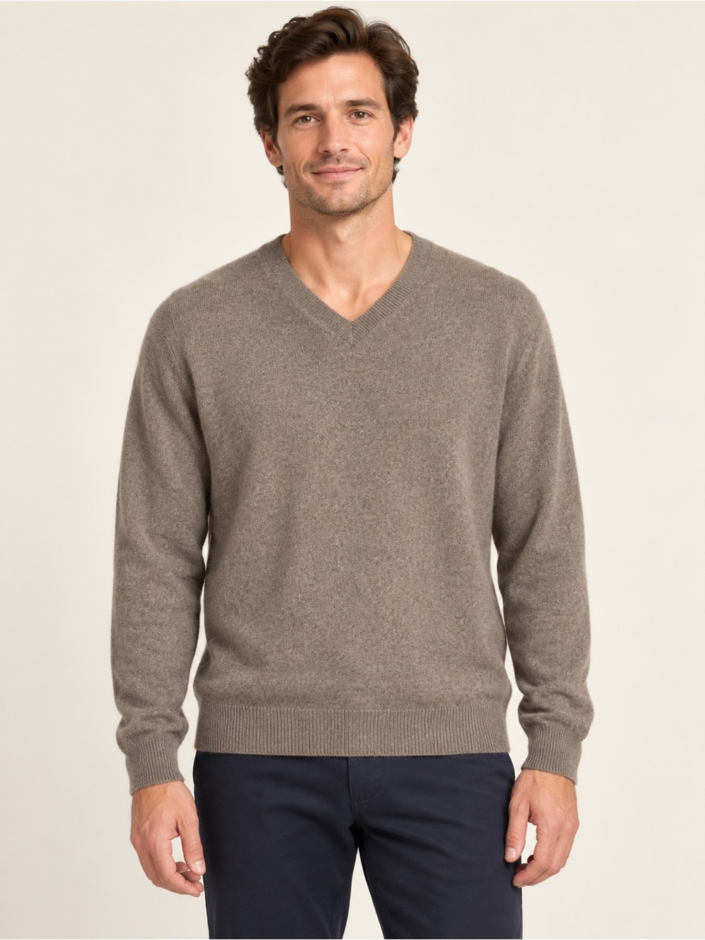 L.L.Bean 100% Cashmere V-Neck Sweater Men’s Large Taupe